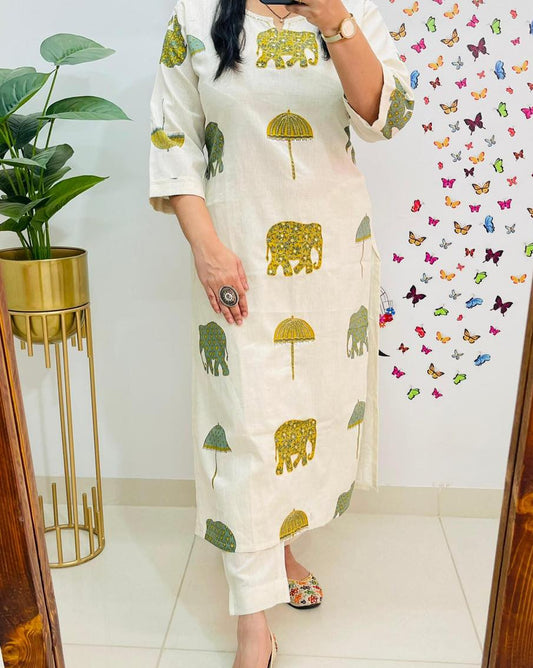 Beautiful Cotton slub Kurti with Pant set(WACD137)