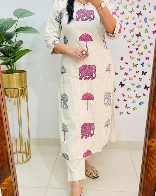 Beautiful Cotton slub Kurti with Pant set(WACD136)