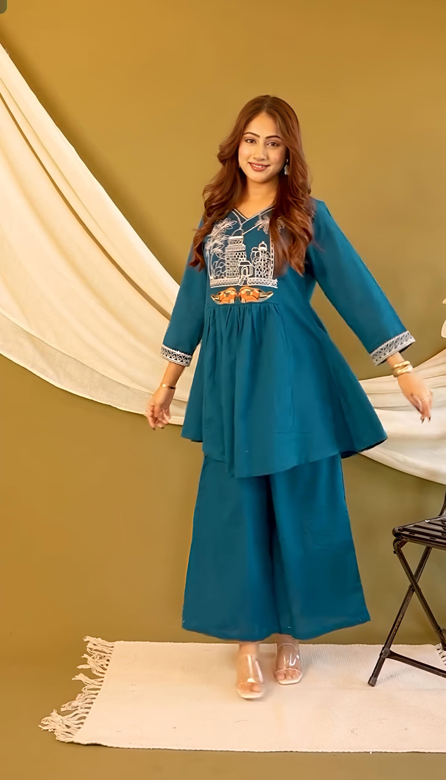 Beautiful Cotton slub Kurti with Pant set(WACD140)
