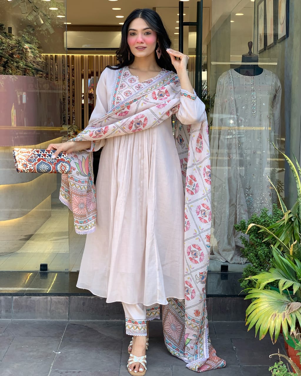 Premium Mul Chanderi 3 Pcs Gown Set (WARED484)