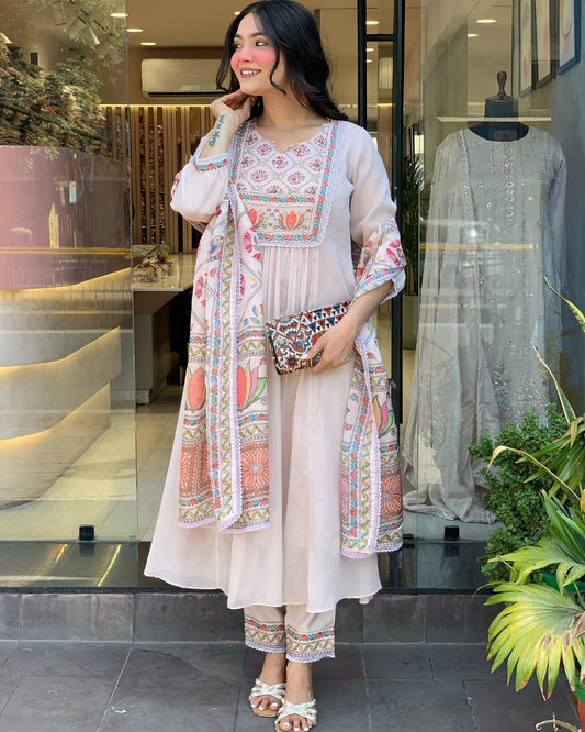 Premium Mul Chanderi 3 Pcs Gown Set (WARED484)