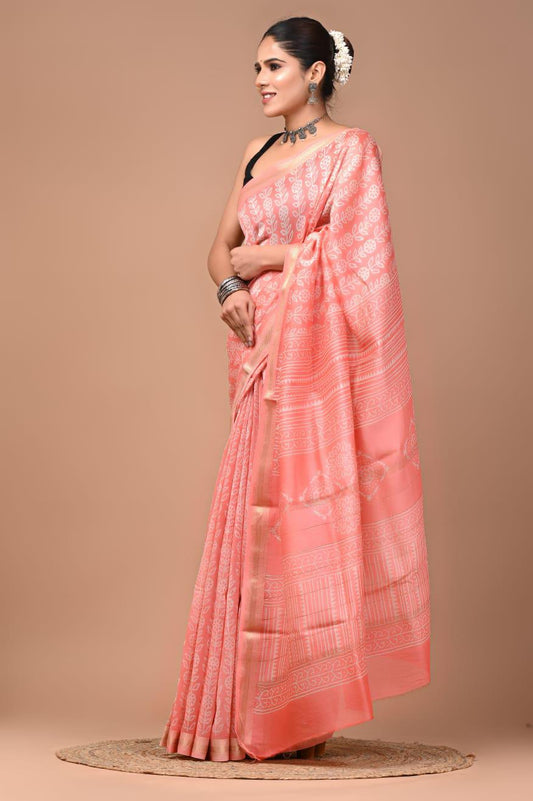 Exclusive Hand Block Printed Maheshwari Silk Saree (SWSRMAH06)
