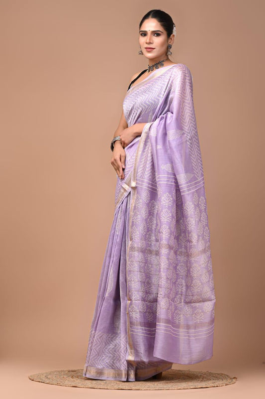 Exclusive Hand Block Printed Maheshwari Silk Saree (SWSRMAH05)