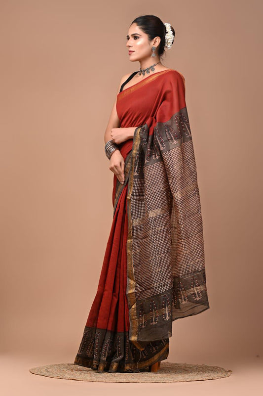 Flora Printed Maheshwari Silk Saree (SWSRMAH10)