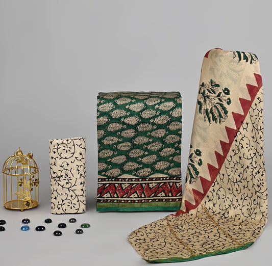 EXCLUSIVE COLLECTION : HAND BLOCK PRINT CHANDERI SILK SUIT SET 26