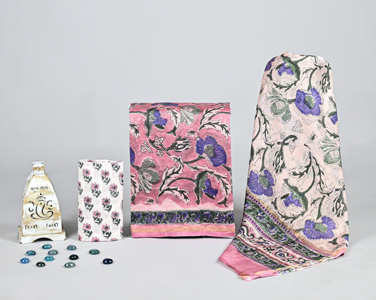 EXCLUSIVE COLLECTION : HAND BLOCK PRINT CHANDERI SILK SUIT SET 30