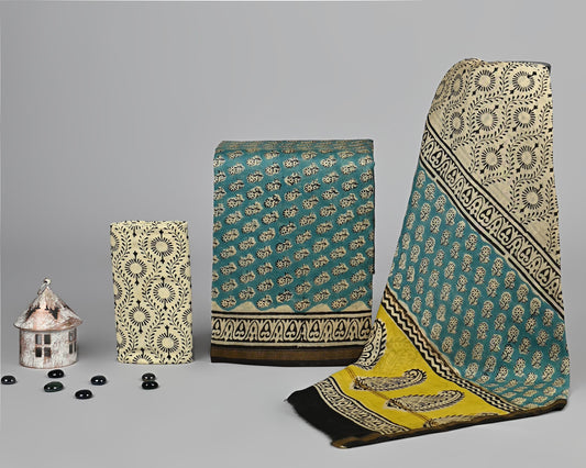 ELEGANT HAND BLOCK PRINT CHANDERI SILK SUIT SET 39