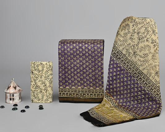 ELEGANT HAND BLOCK PRINT CHANDERI SILK SUIT SET  40