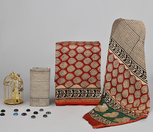 ELEGANT HAND BLOCK PRINT CHANDERI SILK SUIT SET 41