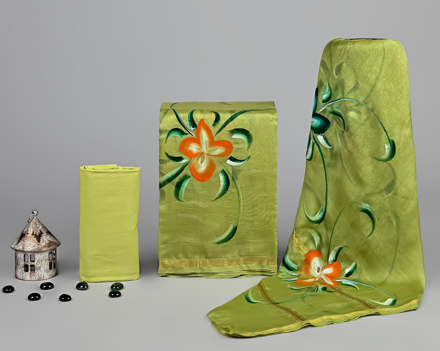 EXCLUSIVE ELEGANT HAND BLOCK PRINT CHANDERI SILK SUIT SET 44