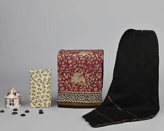 EXCLUSIVE ELEGANT HAND BLOCK PRINT CHANDERI SILK SUIT SET 45