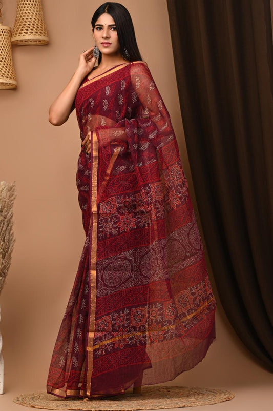 Exclusive hand Block Printed Kota Doria Saree (SWSRKO55)