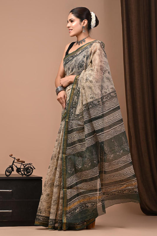 Exclusive hand Block Printed Kota Doria Saree (SWSRKO53