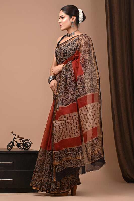 Exclusive hand Block Printed Kota Doria Saree (SWSRKO51)