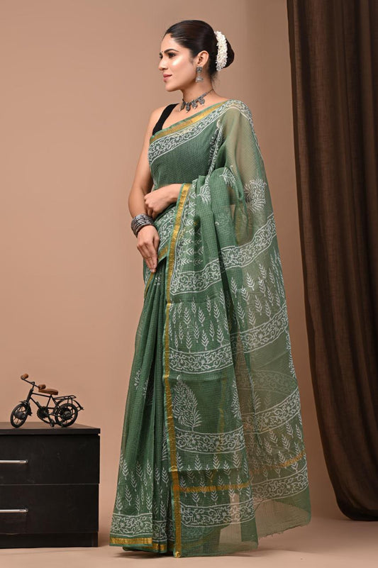Exclusive hand Block Printed Kota Doria Saree (SWSRKO47)