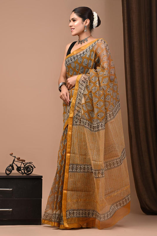 Exclusive hand Block Printed Kota Doria Saree (SWSRKO46)