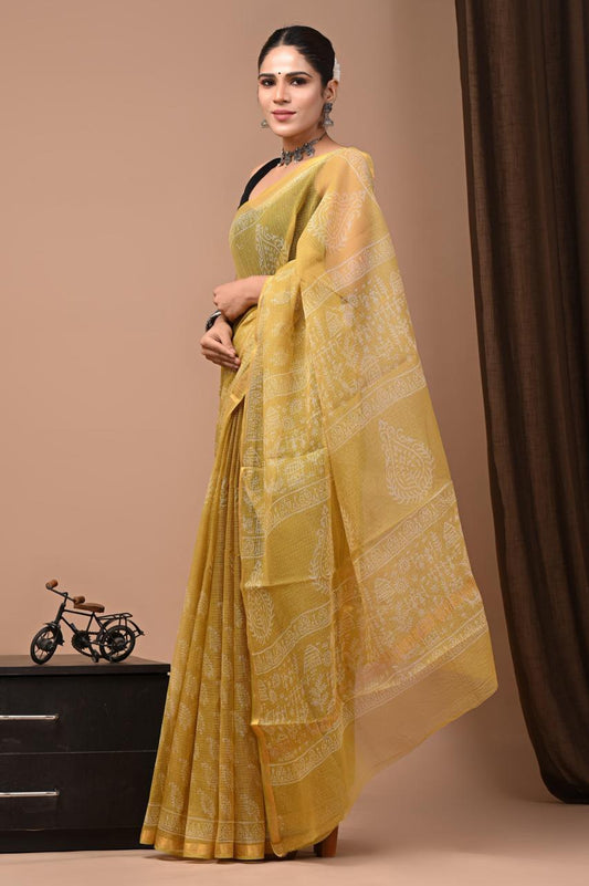 Exclusive hand Block Printed Kota Doria Saree (SWSRKO45)