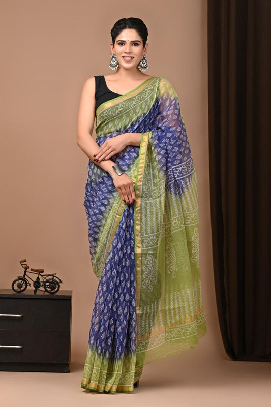 Exclusive hand Block Printed Kota Doria Saree (SWSRKO44)