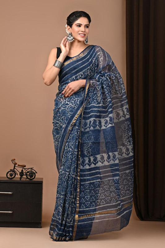 Exclusive hand Block Printed Kota Doria Saree (SWSRKO40)
