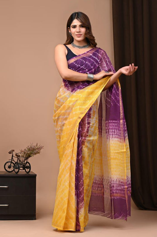 Exclusive hand Block Printed Kota Doria Saree (SWSRKO39)