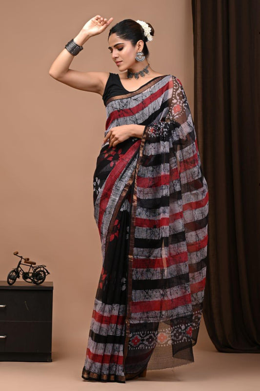 Exclusive hand Block Printed Kota Doria Saree (SWSRKO37)