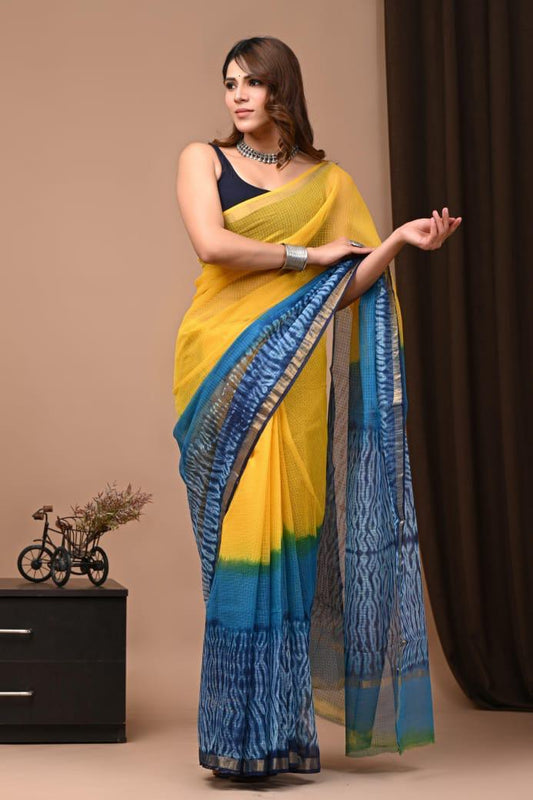 Exclusive hand Block Printed Kota Doria Saree (SWSRKO35)
