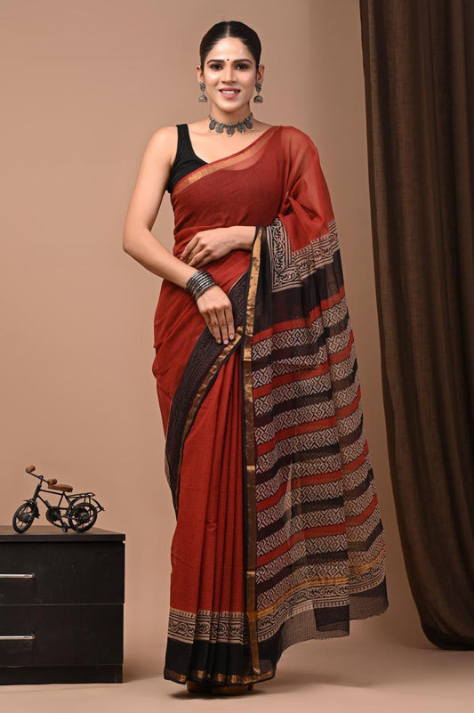Exclusive hand Block Printed Kota Doria Saree (SWSRKO25)