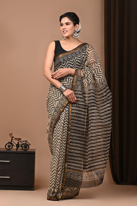 Exclusive hand Block Printed Kota Doria Saree (SWSRKO24)