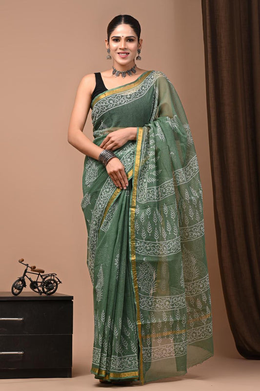 Exclusive hand Block Printed Kota Doria Saree (SWSRKO23)