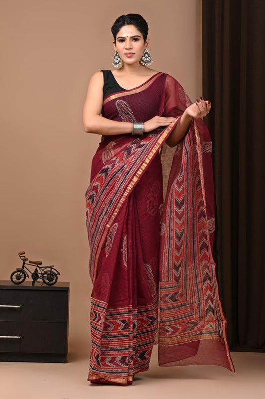 Exclusive hand Block Printed Kota Doria Saree (SWSRKO22)