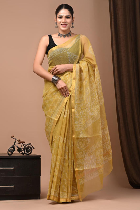 Exclusive hand Block Printed Kota Doria Saree (SWSRKO21)