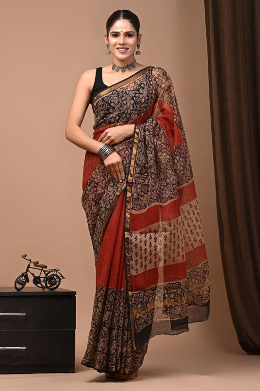 Exclusive hand Block Printed Kota Doria Saree (SWSRKO18)