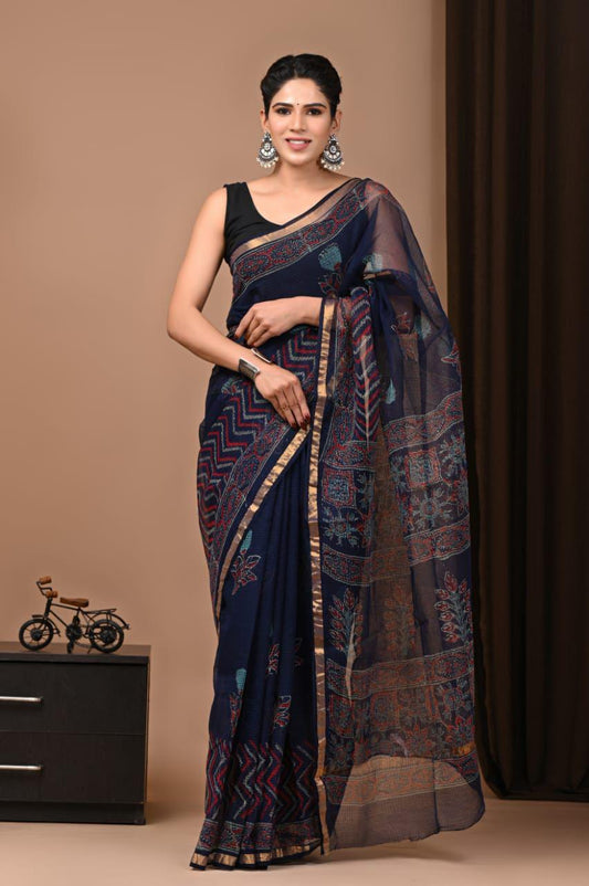 Exclusive hand Block Printed Kota Doria Saree (SWSRKO17)
