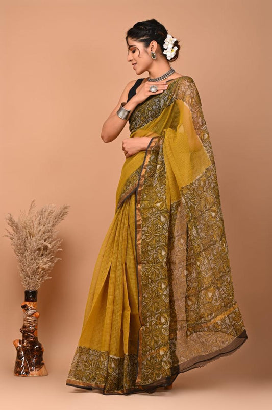 Exclusive hand Block Printed Kota Doria Saree (SWSRKO56)