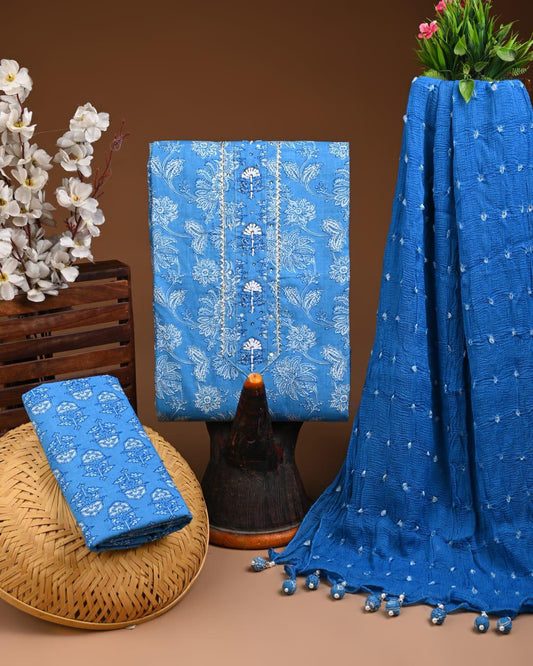 Designer zari gotapatti work Cotton Suit with chiffon dupatta(WAGP49)