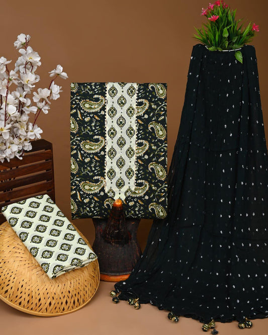 Designer zari gotapatti work Cotton Suit with chiffon dupatta(WAGP48)