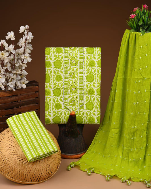 Designer zari gotapatti work Cotton Suit with chiffon dupatta(WAGP41)
