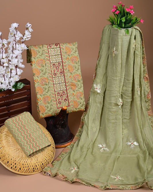 Designer zari gotapatti work Cotton Suit with chiffon dupatta(WAGP26)
