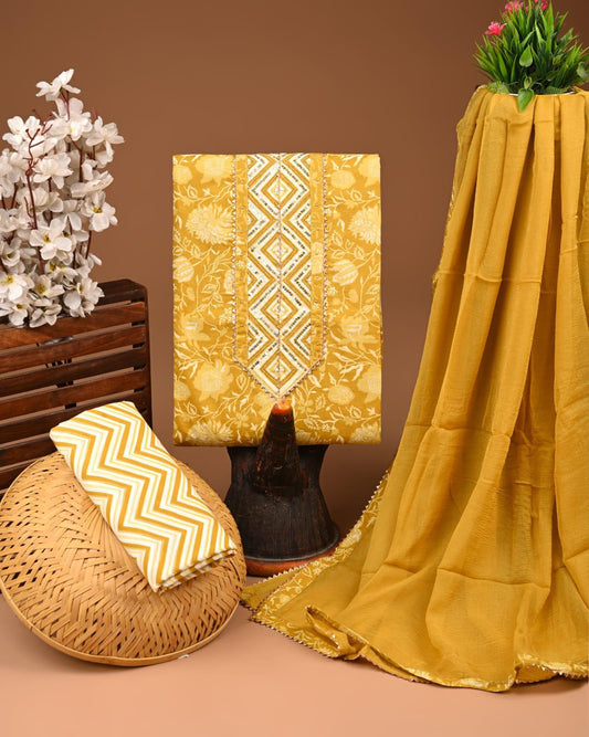 Designer zari gotapatti work Cotton Suit with chiffon dupatta(WAGP18)