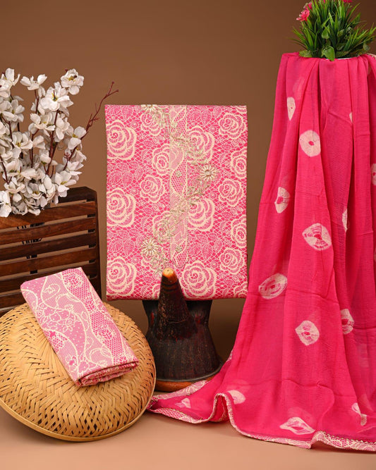 Designer zari gotapatti work Cotton Suit with chiffon dupatta(WAGP11)