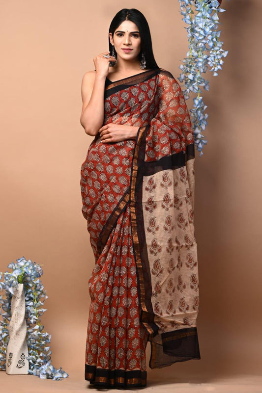 Exclusive hand Block Printed Kota Doria Saree (SWSRKO31)