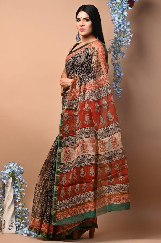 Exclusive hand Block Printed Kota Doria Saree (SWSRKO30)