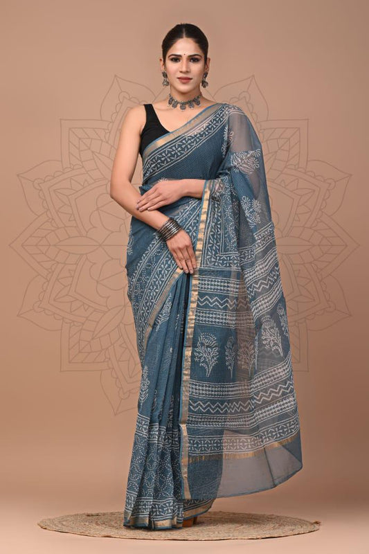 Exclusive hand Block Printed Kota Doria Saree (SWSRKO29)