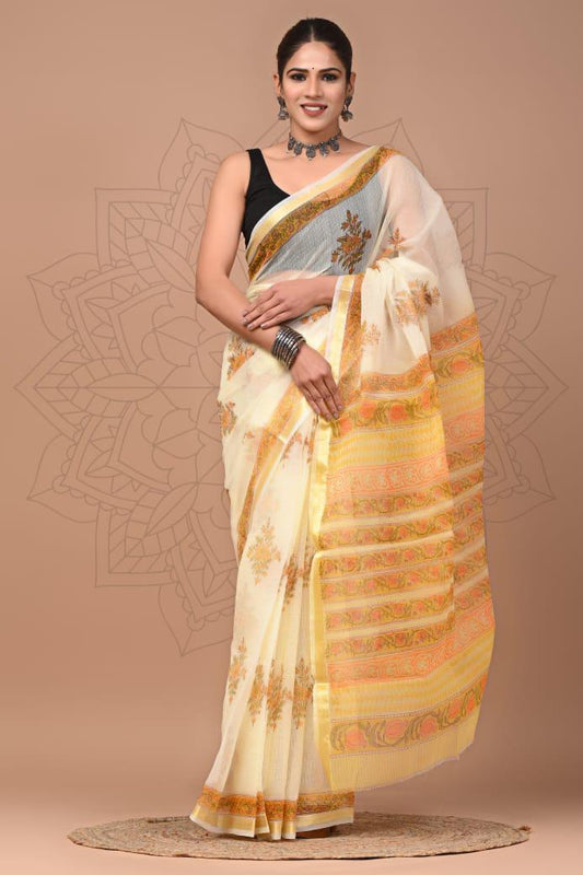 Exclusive hand Block Printed Kota Doria Saree (SWSRKO27)