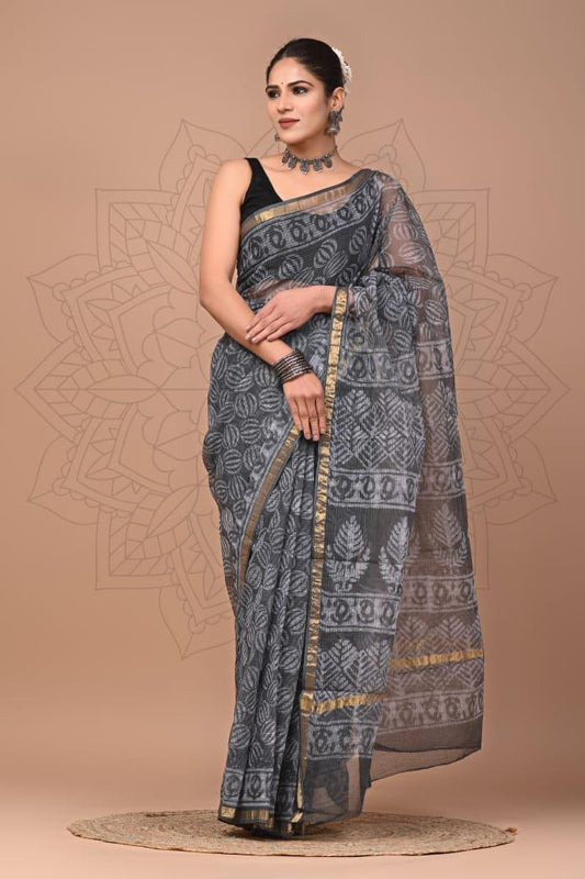 Exclusive hand Block Printed Kota Doria Saree (SWSRKO26)