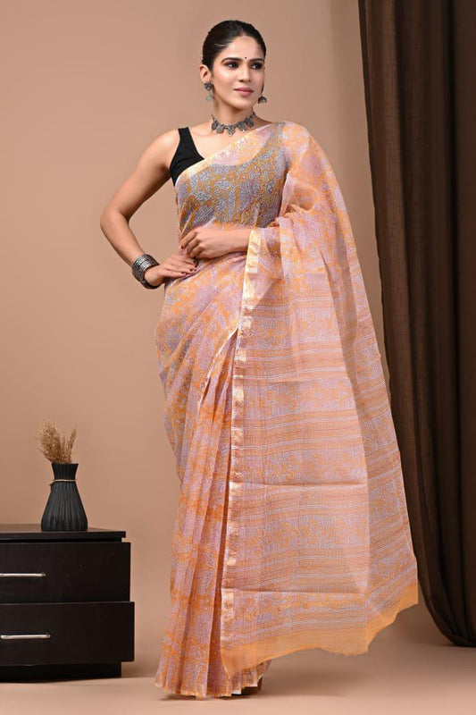 Exclusive hand Block Printed Kota Doria Saree (SWSRKO13)