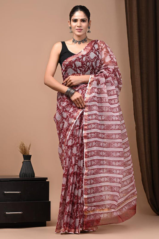 Exclusive hand Block Printed Kota Doria Saree (SWSRKO11)