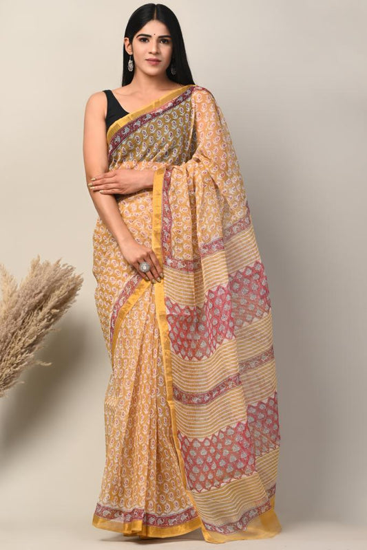 Exclusive hand Block Printed Kota Doria Saree (SWSRKO10)