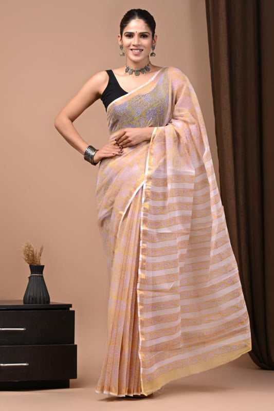 Exclusive hand Block Printed Kota Doria Saree (SWSRKO09)
