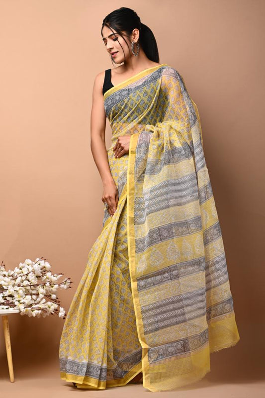 Exclusive hand Block Printed Kota Doria Saree (SWSRKO05)